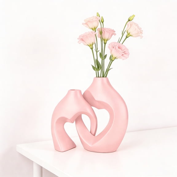 Blue Vase Set of 2 - Creative Heart Shaped Hugging Resin Vase Style Couple Vase Home Decor,Modern Tabletop Flower Vase for Living Room Coffee Table Bookshelf Shelf Entryway