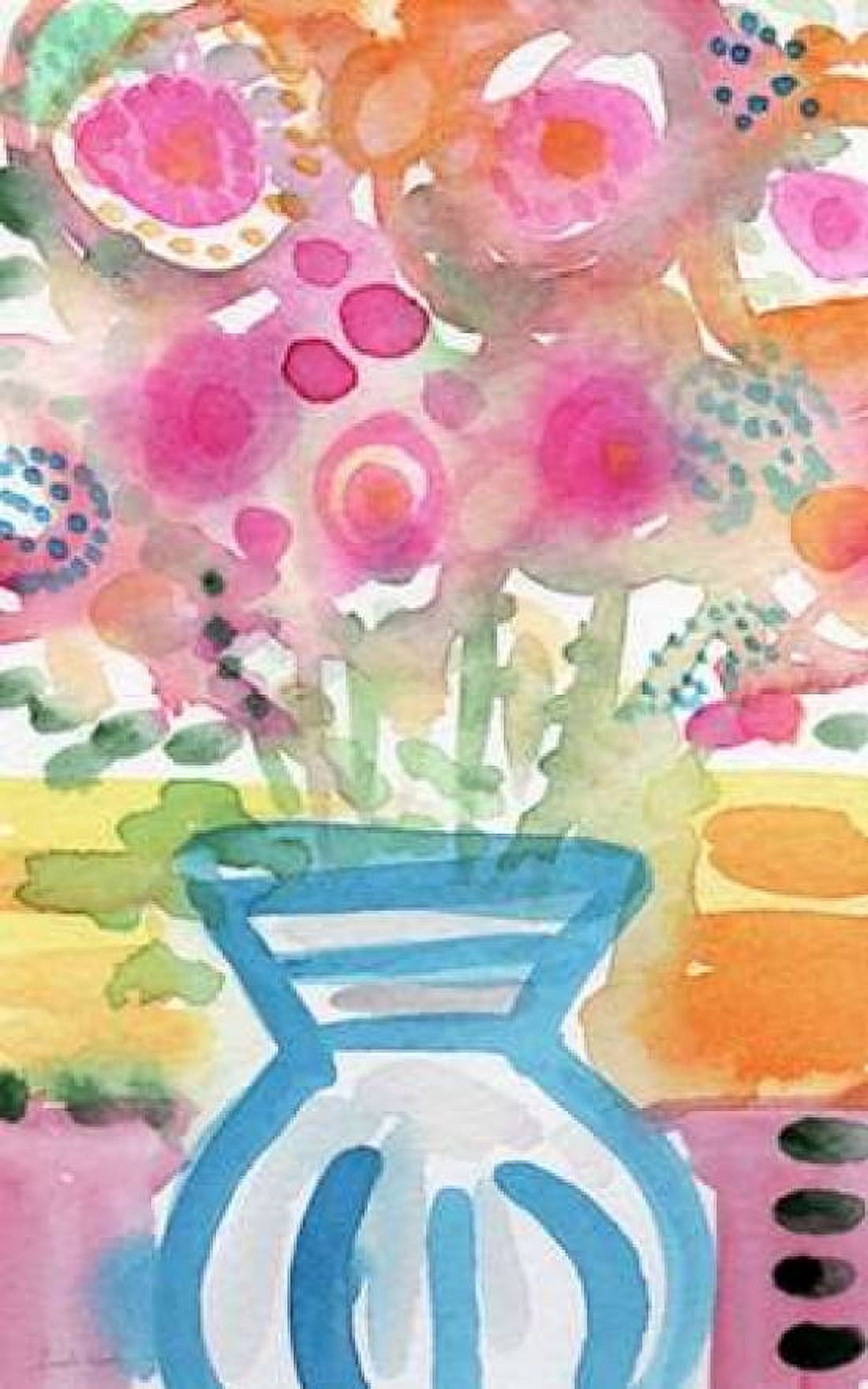 Blue Vase of Flowers Canvas Art - Linda Woods (12 x 18)