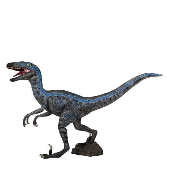 Blue Velociraptor Dinosaur Life Size Statue