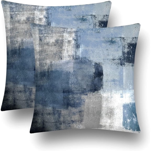 Blue Velvet Abstract Pillow Covers Set of 2 Modern Accent Navy Gray Throw Pillow Cover Soft Elegant Decorative Couch Cushion Cover for Bed Living Room Outdoor Sofa Pillowcases 18x18 Inches