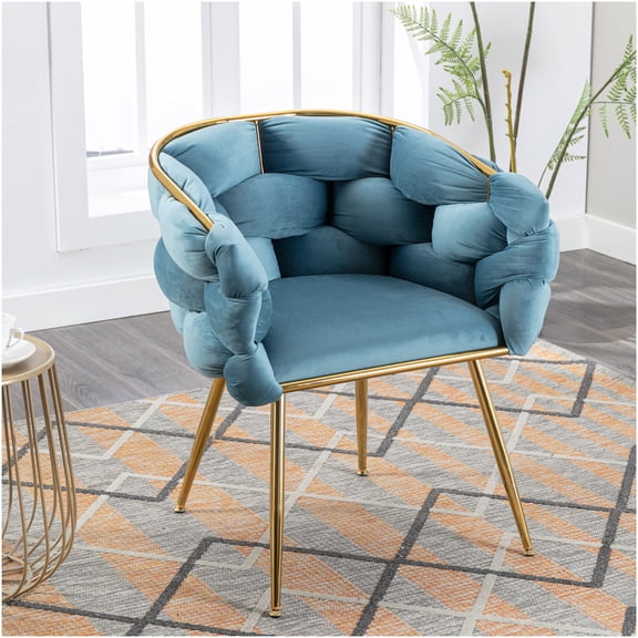 Blue Velvet Accent Chair, Modern Upholstered Single Seater Sofa for Living Room, Bedroom, Dressing Table