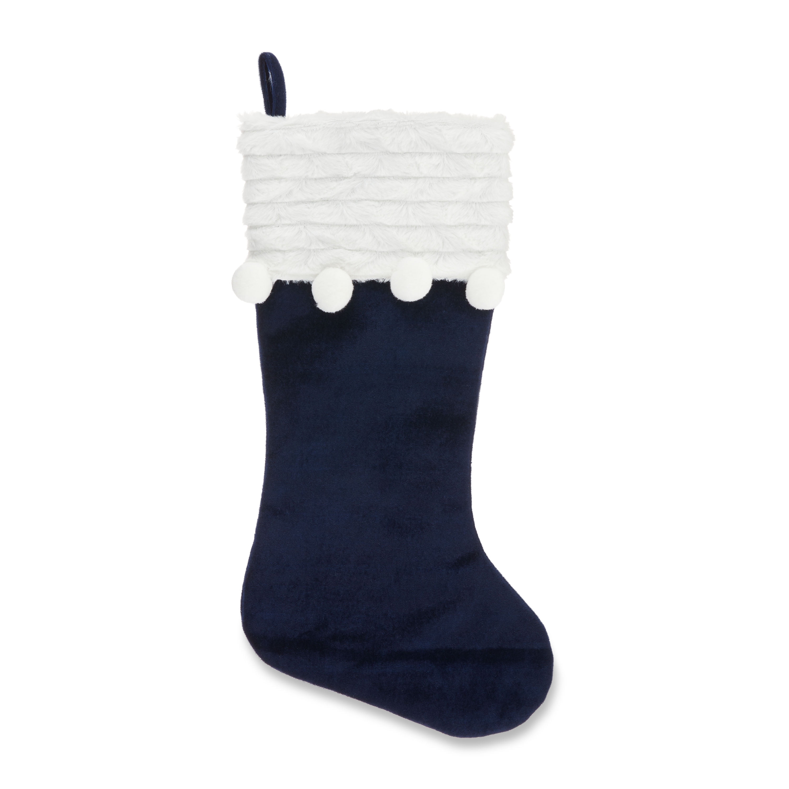 Blue Velvet Christmas Stocking with White Cuff, 20", by Holiday Time