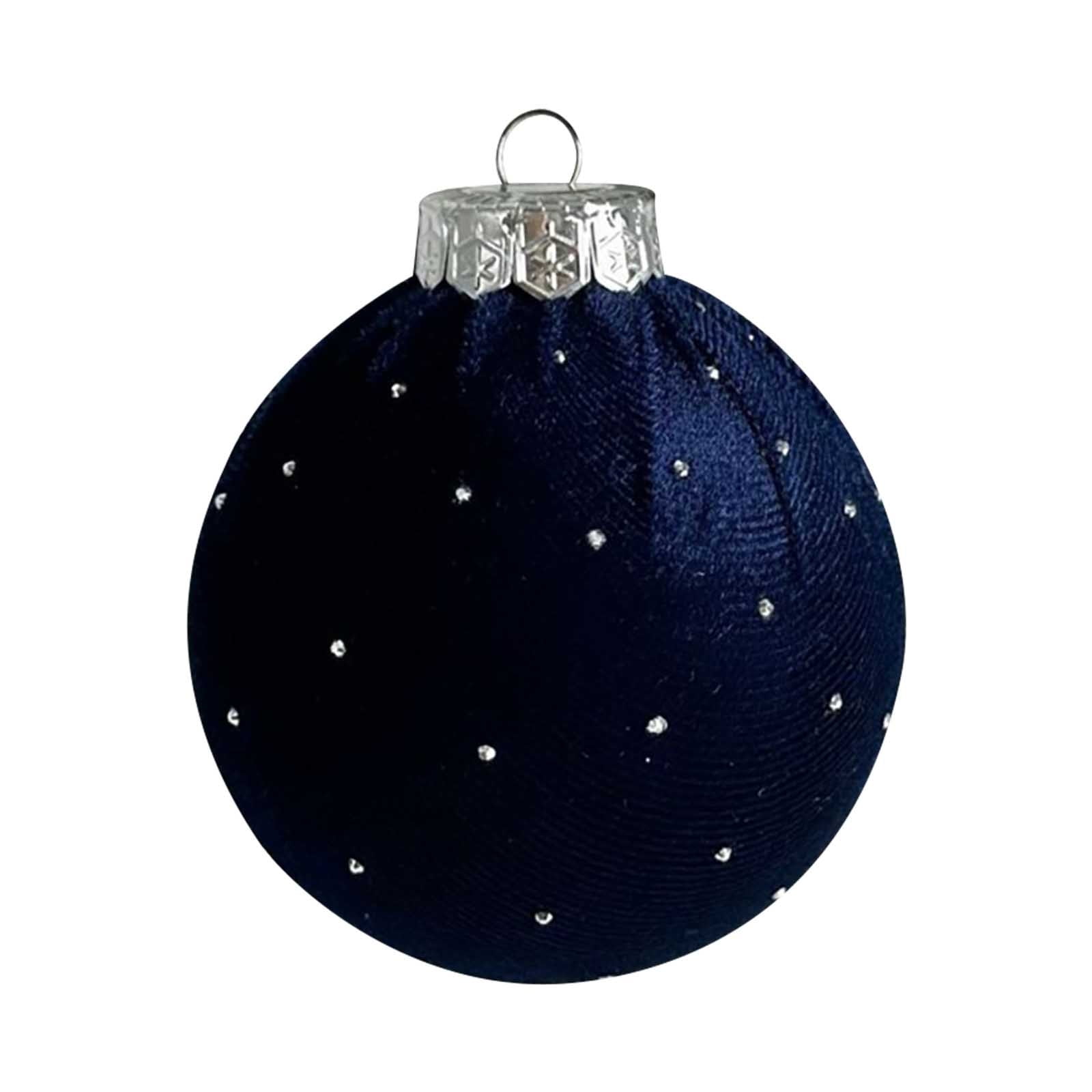 Blue Velvet Christmas Tree Ornaments 3.15 Inch Flocked Ball Decorations ...