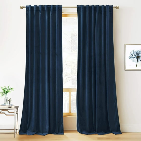 Blue Velvet Curtains 84 inches - Blackout for Living Room, Thermal Insulated Noise Reducing Panels Soft Luxury Window Decor Kids Bedroom, Navy Blue, W52 x L84 inches, 2