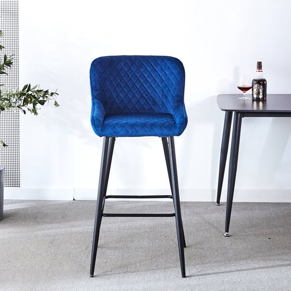 Blue Velvet Finished - Stable Structure with Cushion - Coffee Shop, Entertainment Center - Rustic Feel Set of 2 Stools