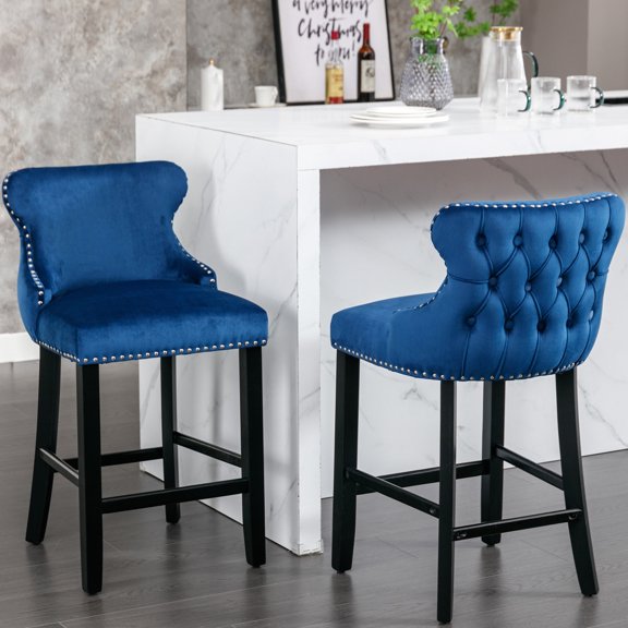 Blue Velvet Foam-Filled Barstools / Comfortable for Long Seating