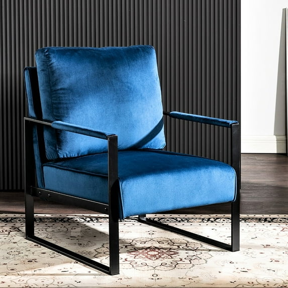 Blue Velvet Home Office Chair, Mid Century Modern With Strong Metal Frame For Bedroom, Living Room Accent Armchair Room,