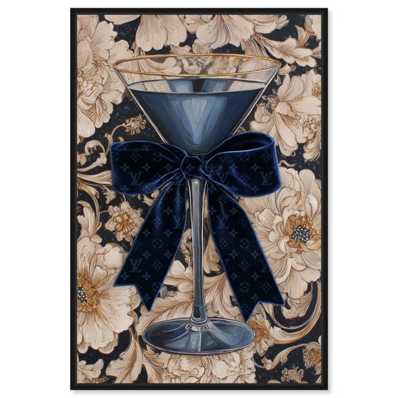 Blue Velvet Martini Canvas Print Glam Wall Art by Art Remedy, Black Frame, 24 x 36