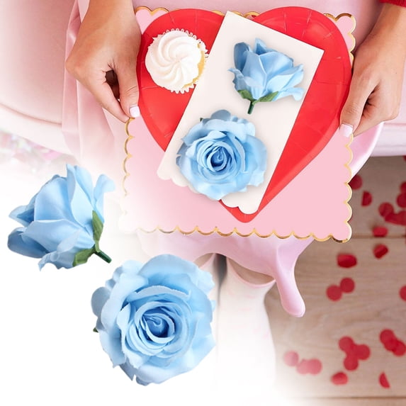Blue Velvet Rose Head - 6cm/2.36in Realistic Artificial Flowers Indoor, Fake Flowers For Vase, DIY Flower Arrangement Material & Wedding Decor Prop, Cloth Flower Low-Maintenance