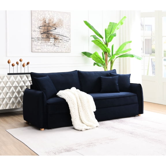 Blue Velvet Sectional with Sleeper Function and Accent Pillow / Enhances Home Decor