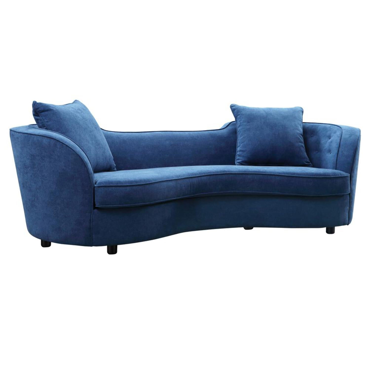 Palisade 98'' Blue Velvet Contemporary Sofa with Brown Wood Legs