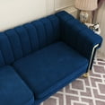thumbnail image 1 of Blue Velvet Sofa with Stainless Steel Legs – Removable Washable Seat & Ergonomic Comfort Support for Modern Living Rooms, 1 of 5