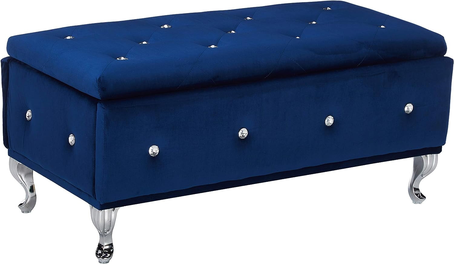 Blue Velvet Tufted Design Upholstered Storage Bench Ottoman
