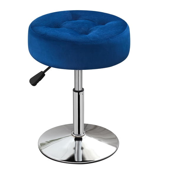 Blue Velvet Tufted Swivel Vanity Stool With Adjustable Chrome Base