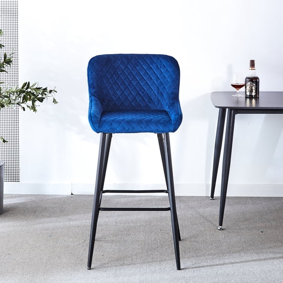 Blue Velvet Upholstered Counter Height Bar Stools (Set of 2) | Great for Kitchen Counters and Bars | Metal Legs for Durability | Ergonomic Design to Fit Your Back