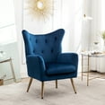 thumbnail image 1 of Blue Velvet Wing Back Accent Seat - Stylish Button Tufting, Robust Gold Legs, Floor Guarded Button- Chair, Style For Comfort. Upholstery. Legs. Protection. 31.02"w X 26.5"d 35.5"h. Easy To Assemble, 1 of 6
