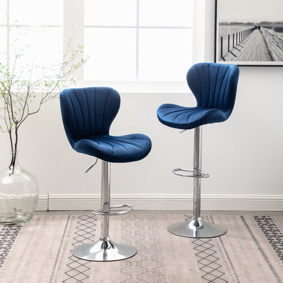 Blue Velvety Upholstered Adjustable Barstools/Relaxing Seating for Lounges