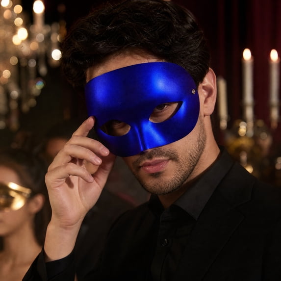 Blue Venetian Masquerade Mask 7 Inch Half Face Accessory for Masquerade Party Prom Mardi Gras Formal Event, 1 Pack