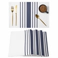 thumbnail image 1 of Blue Vertical Striped Placemats Set of 6 White Minimalist Modern Place Mats Indoor Wipeable Table Mats Washable Cloth Dining Table Placemats for Kitchen Holiday Party Home Decor 13x19 Inch, 1 of 9