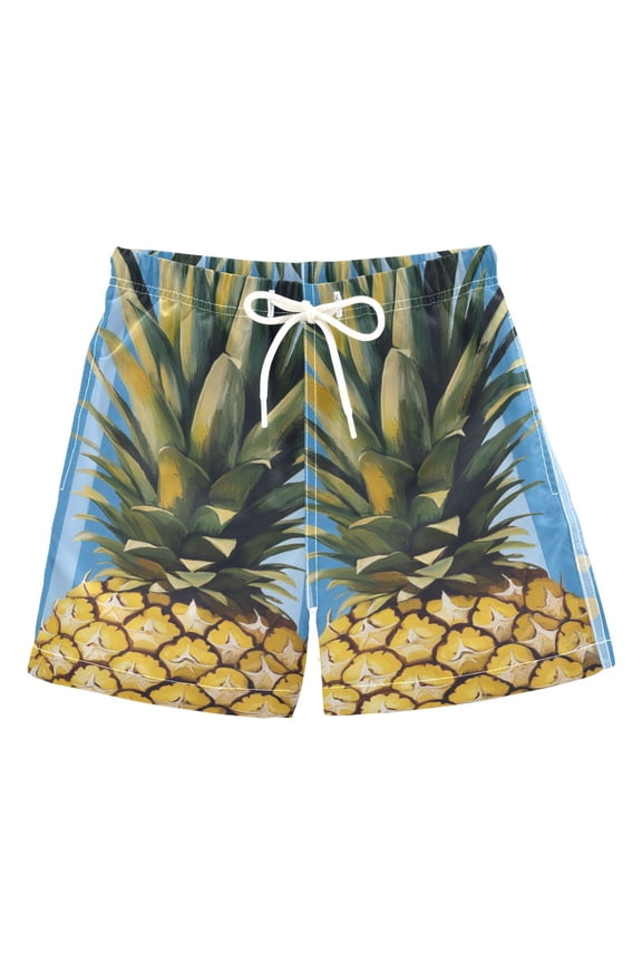 Blue Vertical Stripes Yellow Dots Pineapple Boys' Swim Trunks Board Shorts Beach Pants Bathing Bottoms 3T