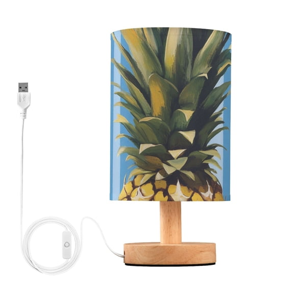 Blue Vertical Stripes Yellow Dots Pineapple Table Lamp with USB Port LED Warm Light Lamp Night Light Home Decor