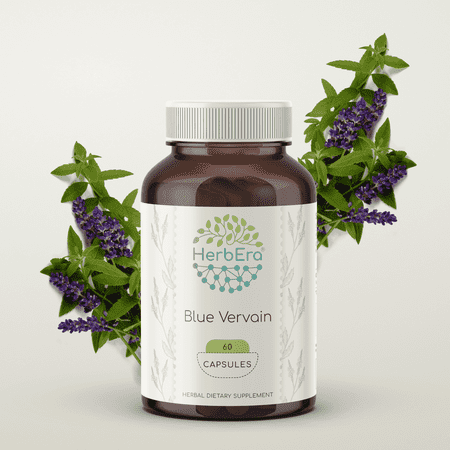 HerbEra Blue Vervain Capsules, Herbal Dietary Supplement for Stress Support, Blue Vervain (Verbena Hastata) Dried Herb Capsules, Natural, 60 Capsules