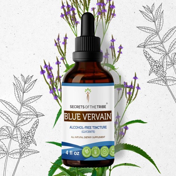 Secrets Of The Tribe Blue Vervain Tincture Dietary Supplement, Natural Herbal Extract for Stress Support, Blue Vervain (Verbena hastata) Dried Herb, Alcohol-Free Extract, Drops 4 oz