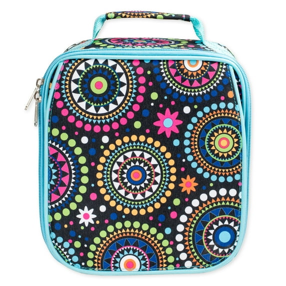 Blue Vibrant Medallion Water Resistant Zipper Closure Insulated Soft Cooler Lunch Bag