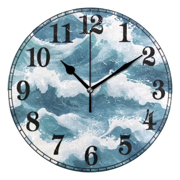 Blue View Sea Silent Wall Clock 10" Non-Ticking Battery Clock