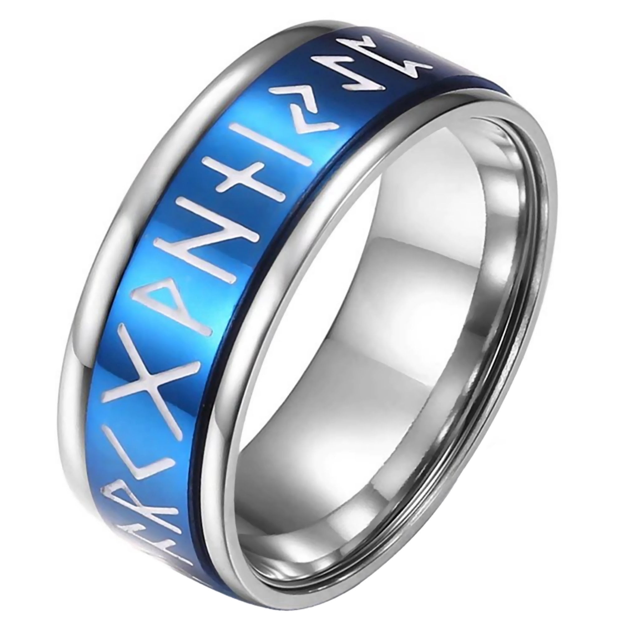 Blue Rune Ring Blue Viking Rune Spinner Ring Stainless Steel Celtic Norse Anti-Anxiety ...