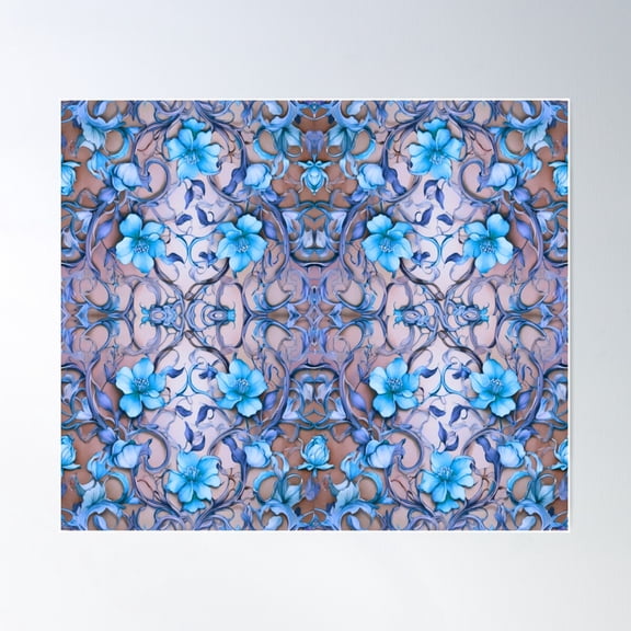Blue Vine Flowers Poster Wall Art, Modern Wall Decor For Living Room Bedroom, 8x12 UNFRAMED