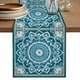 thumbnail image 1 of Blue Vintage Boho Ethnic Table Runner, Abstract Tribal Flower Cotton Linen Kitchen Table Decoration Washable Dining Tabletop Runners for Home Party Decor 13x36 Inches, 1 of 9