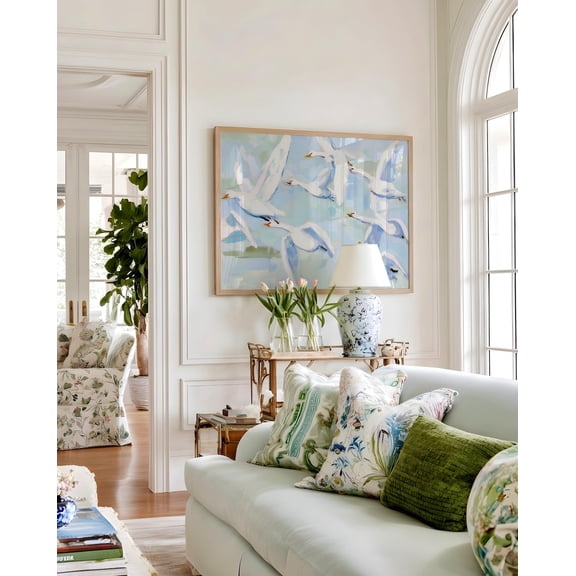 Blue Vintage Coquette Swan Cottagecore Bird Chinoiserie Grandmillennial Home Pastel Graphic Poster Unframed Paper Print