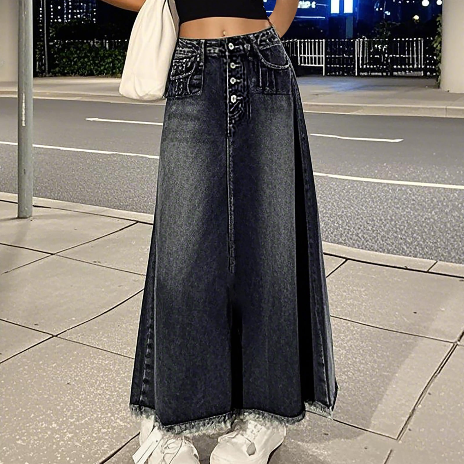 Blue Vintage Denim Skirt Skirt With High Waist And Hem Suede Skirt ...