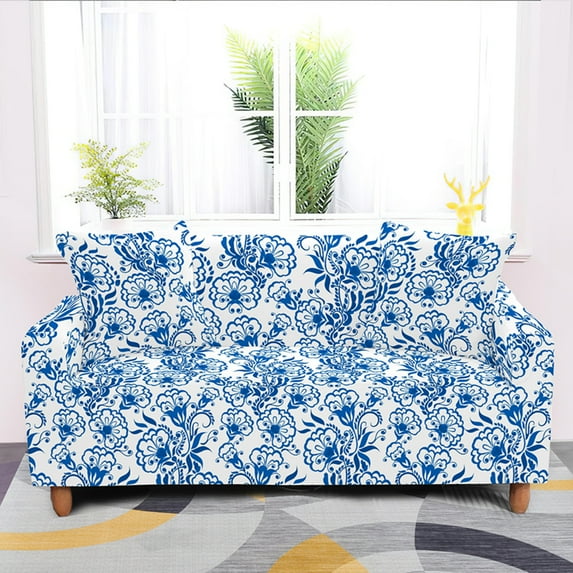 Blue Vintage Flowers Elastic Sofa Covers Washable Couch Cover For Living Room All-cover 1/2/3/4 Seater Slipcovers Drop Shipping