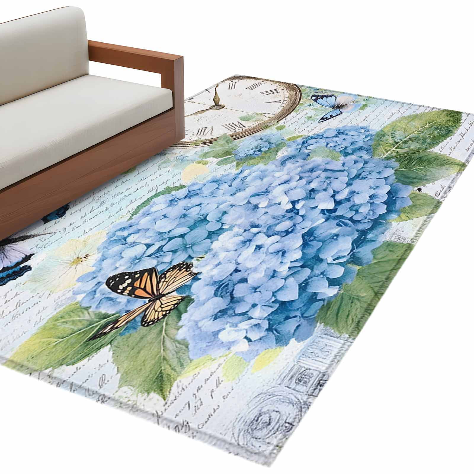 Blue Vintage Hydrangea Large Area Rugs for Bedroom Living Room, Soft ...
