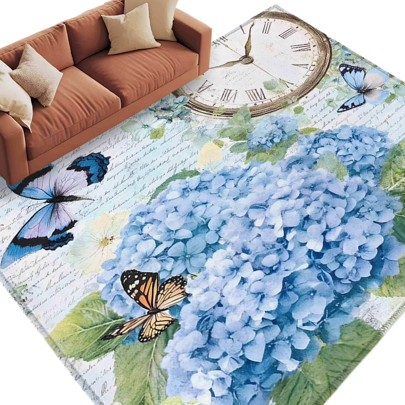 Tufted Rug Blue Hydrangea Blue Vintage Hydrangea Large Area Rugs for Bedroom Living Room, Soft ...