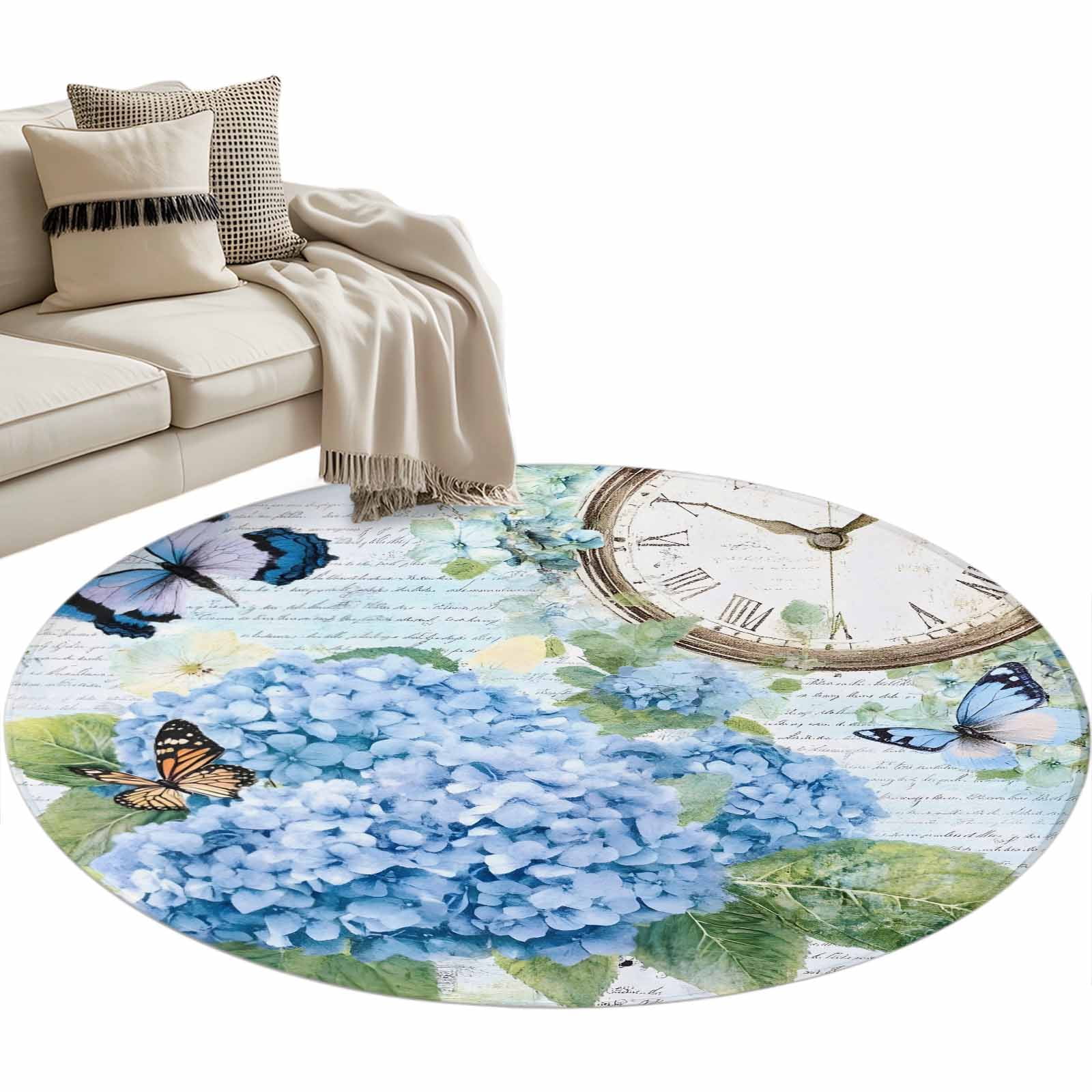 Blue Vintage Hydrangea Large Area Rugs for Bedroom Living Room, Soft ...
