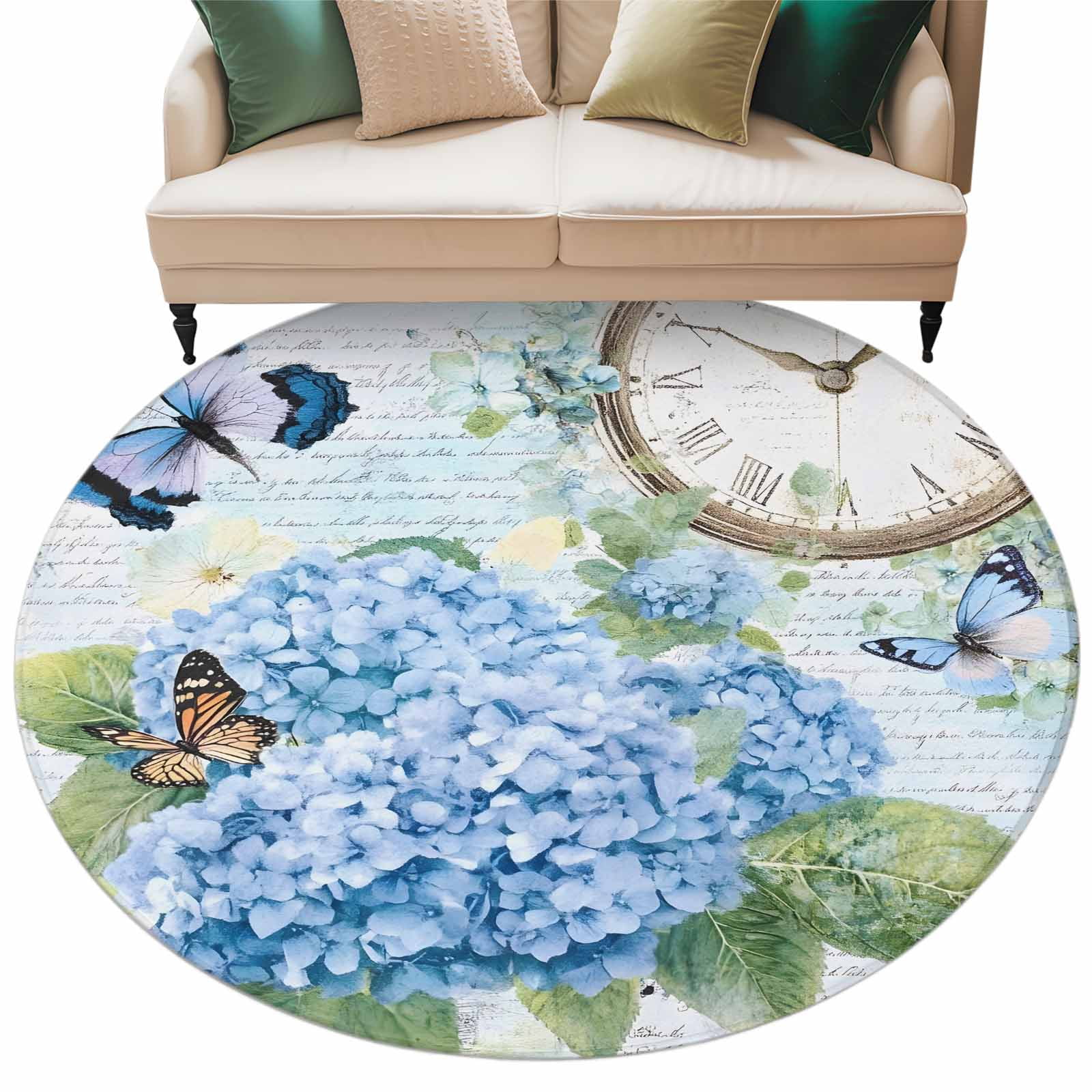 Blue Vintage Hydrangea Large Area Rugs for Bedroom Living Room, Soft ...