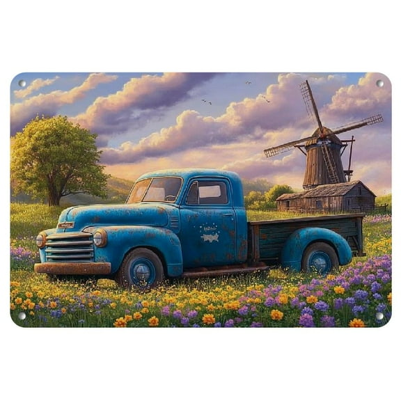 "Blue Vintage Truck" Iron Metal Sign, 12x8 Inches - Ideal for Home Bar, Pub, Cafe &amp; Living Room Decor | Easy-to-Install Wall Art | Unique Gift Idea, Perfect for Room Decor