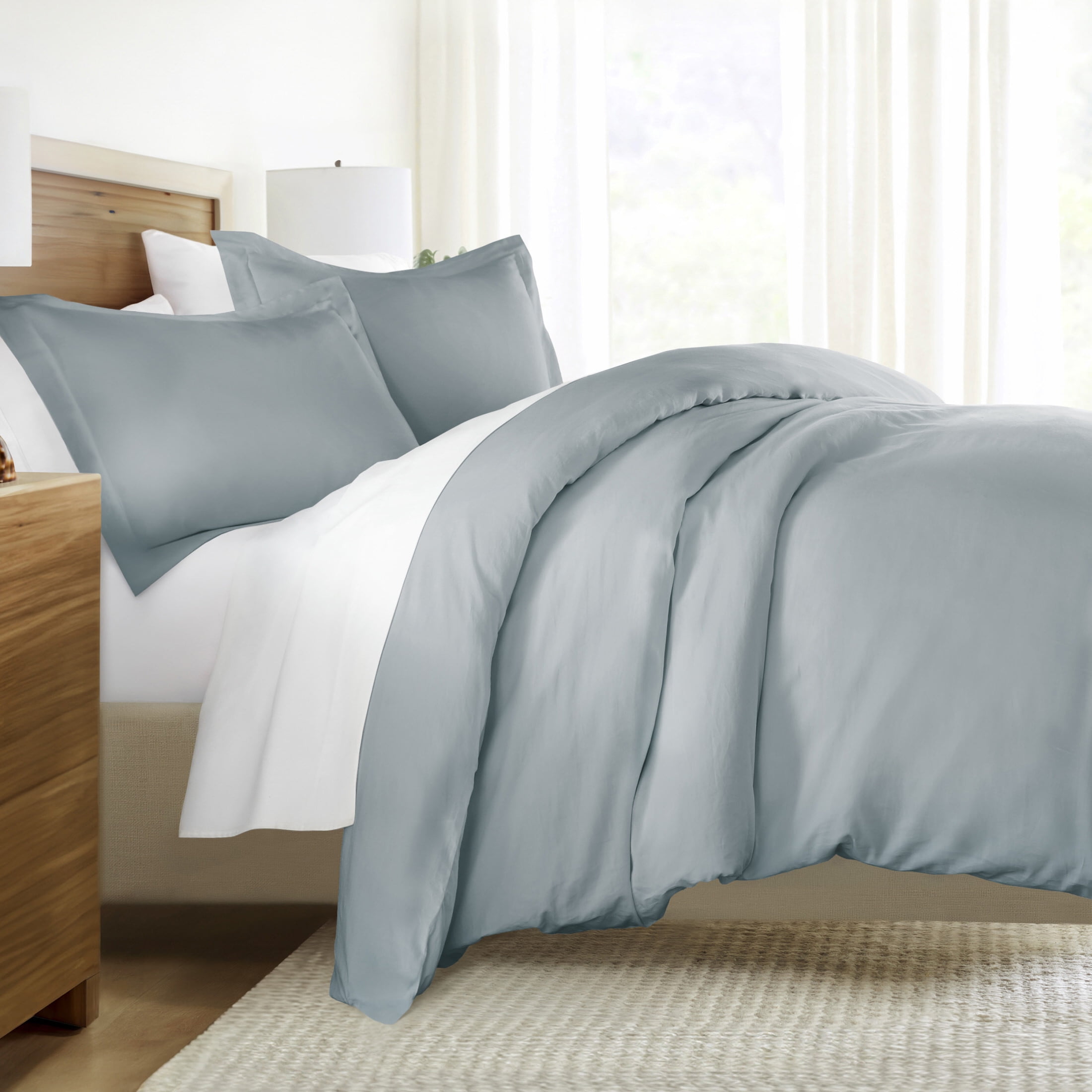 Blue Vintage Washed 3 Piece Cotton Duvet Cover Set, Twin/TwinXL, by Noble Linens