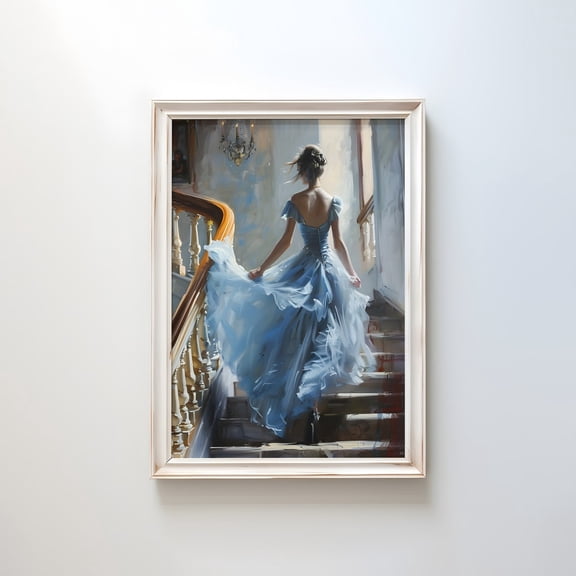 Blue Vintage Woman Portrait Victorian Oil Painting, Stretched Canvas Size 12x18