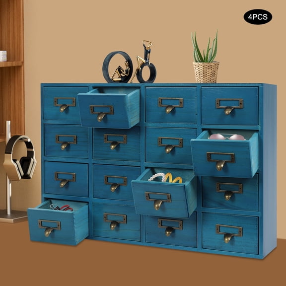Blue Vintage Wooden Storage Cabinet, Pine Wood & Plywood & Zinc Alloy Material with Spray Paint & Aging Process