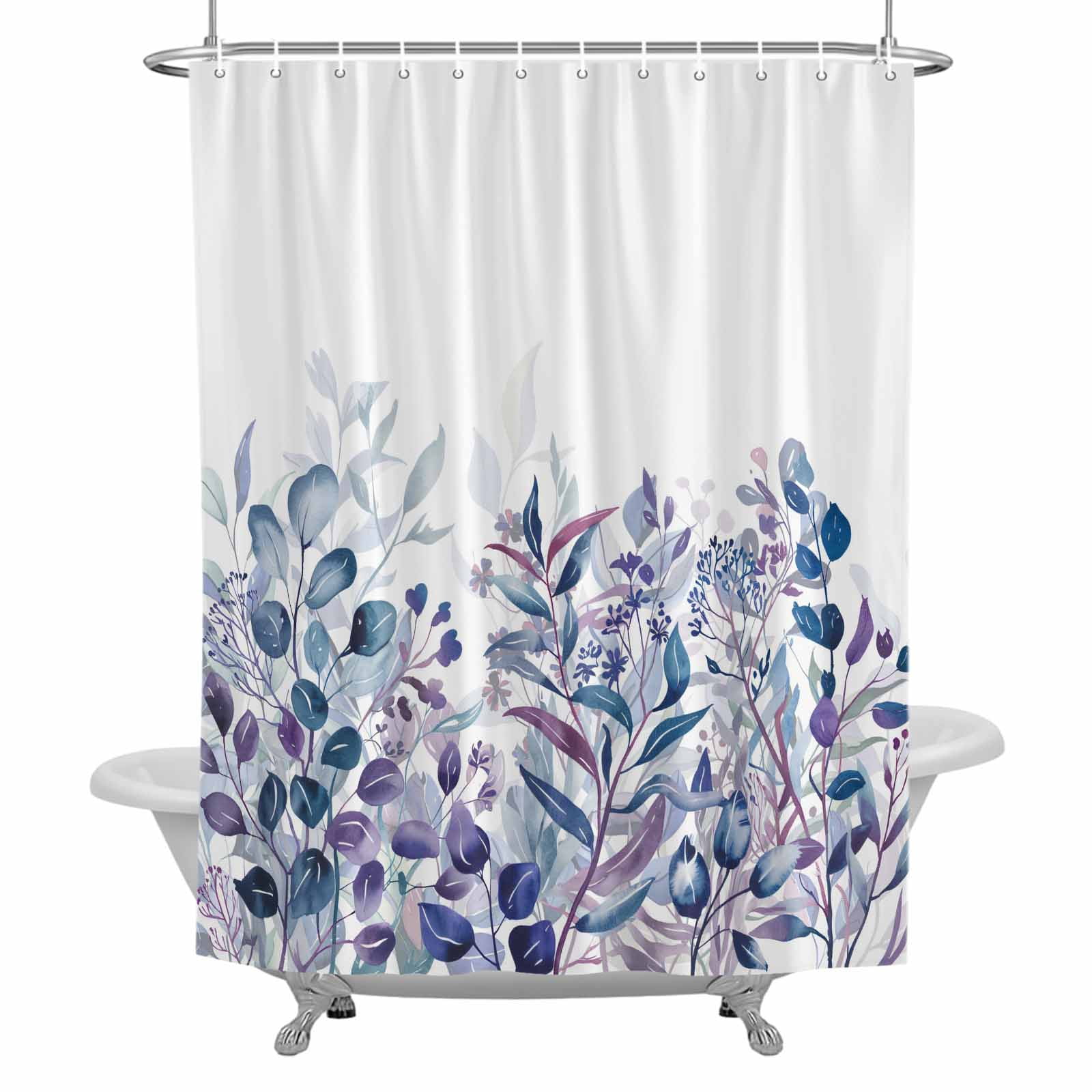 Blue and Violet Leaf Shower Curtain for Bathroom, Spring Eucalyptus ...