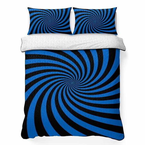 Blue Vortex 3 Piece Quilt Bedding Set with 2 Pillow Shams, Abstract Navy Blue Black Lime Spiral Optical Motion Style Lightweight Bedspread Coverlet, Soft Breathable All Season Quilt, 68 x 86 Inch