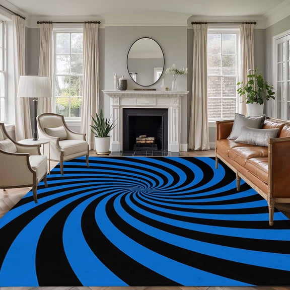 Blue Vortex Abstract Navy Blue Black Lime Spiral Optical Motion Style , Soft Non Slip Rugs Stain Repellent Indoor Felt Carpet for Living Dining Room Bedroom Home Office
