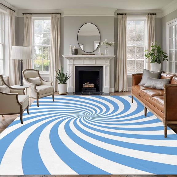 Blue Vortex Abstract White Sky Blue Spiral Optical Motion Style , Soft Non Slip Rugs Stain Repellent Indoor Felt Carpet for Living Dining Room Bedroom Home Office