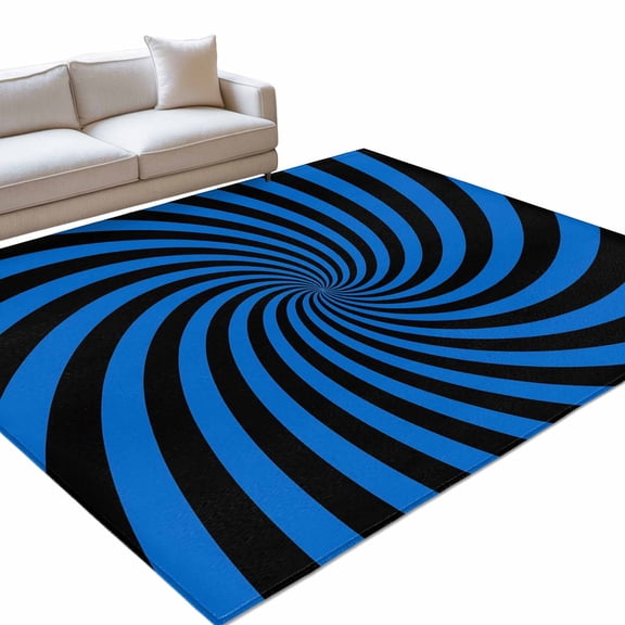 Blue Vortex Area Rugs 4x6ft Abstract Navy Blue Black Lime Spiral Optical Motion Style Washable Rug, Non Slip Indoor Carpet Absorbent Floor Mat for Living Room Bedroom Dining Room