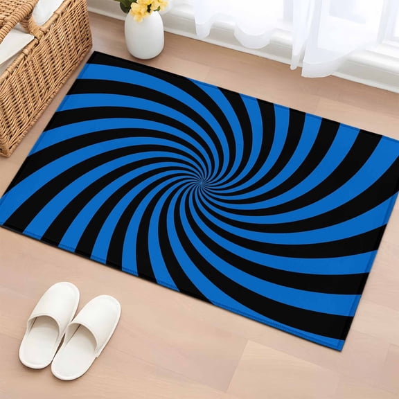 Blue Vortex Entryway Rug 2'x3' Abstract Navy Blue Black Lime Spiral Optical Motion Style Small Area Rug Non-Slip Front Door Mat Washable Floor Carpet for Indoor Entrance Kitchen Bathroom