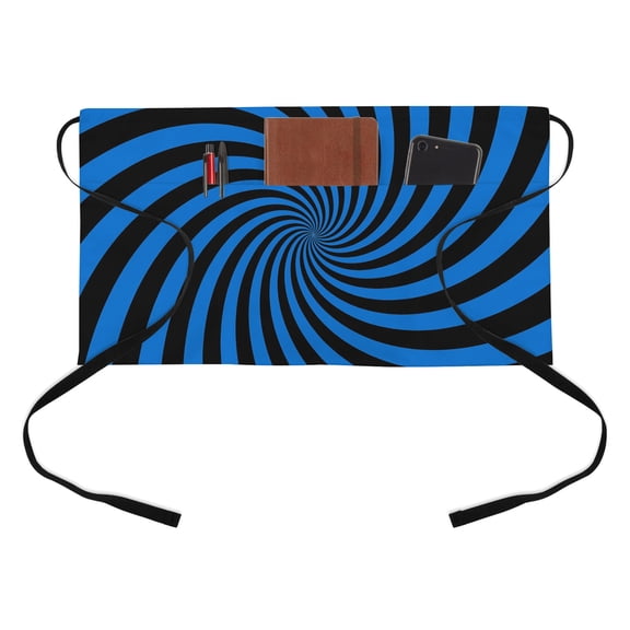 Blue Vortex Half Waist Apron Abstract Navy Blue Black Lime Spiral Optical Motion Style Short Waiter Aprons with 3 Pockets for Women Men Kitchen Restaurant Cooking